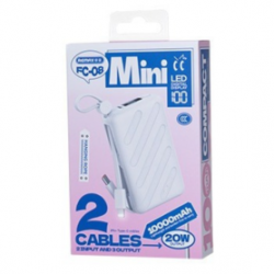 Power Bank 10000mAh PD 20W avec Double Câble de Charge USB-C / Lightening REMAX FC-08 - Blanc