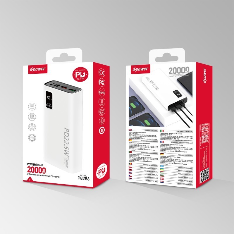 D-Power D-power : Power Bank 20000mAh - 22.5W P8286 - Blanc
