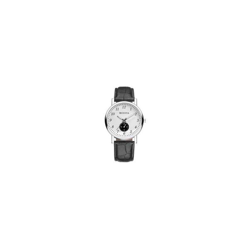 Montre à Quartz pour Hommes Modiya Bracelet en Cuir PU avec Petit Cadran Blanc Noir