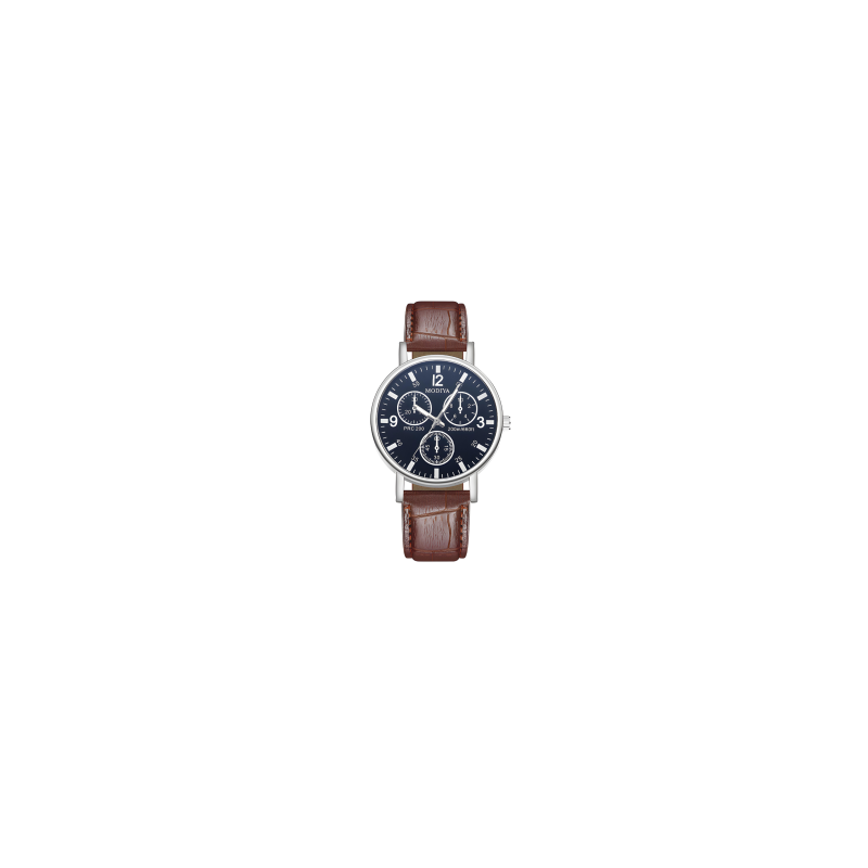 Montre à Quartz pour Hommes Modiya Bracelet en Cuir PU avec 3 Petit Cadran Modèle 999 Noir Marron