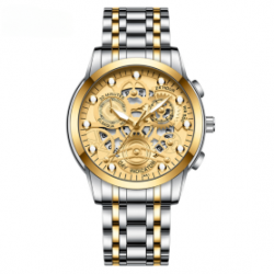 Montre Homme Lumineux Étanche en Acier Inoxydable 2451SAN - Or Argent