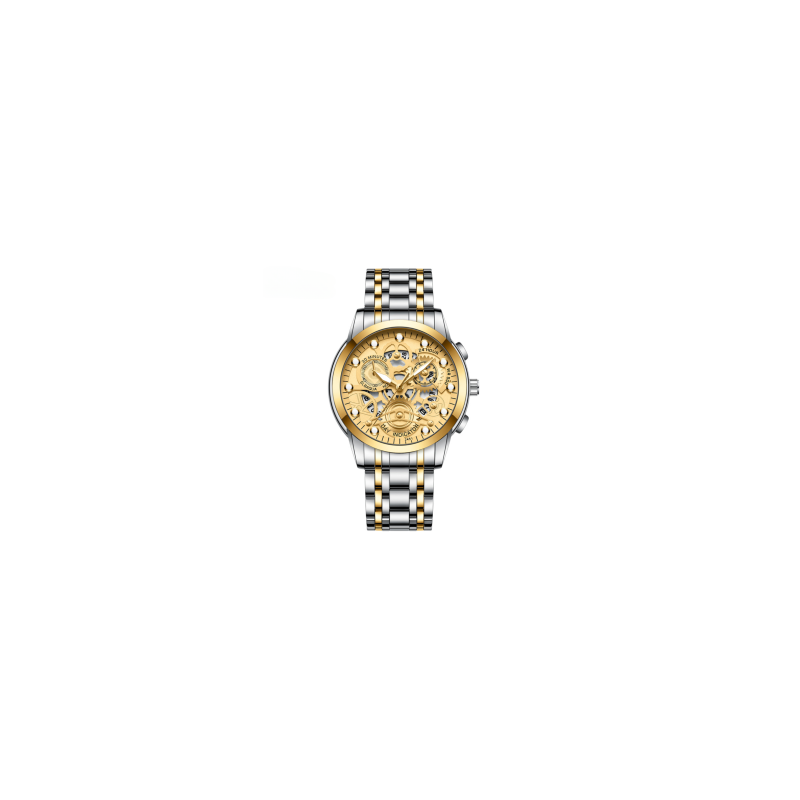 Montre Homme Lumineux Étanche en Acier Inoxydable 2451SAN - Or Argent