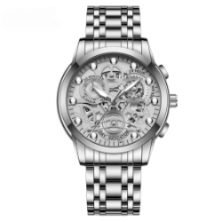 Montre Homme Lumineux Étanche en Acier Inoxydable 2451YY - Argent