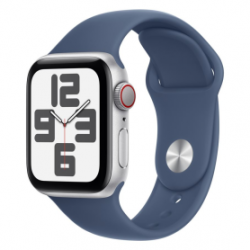 Montre Connectée Apple Watch Series SE 2 GPS 44mm Aluminium Argent Avec Bracelet Sport Bleu Orage S/M - Neuf