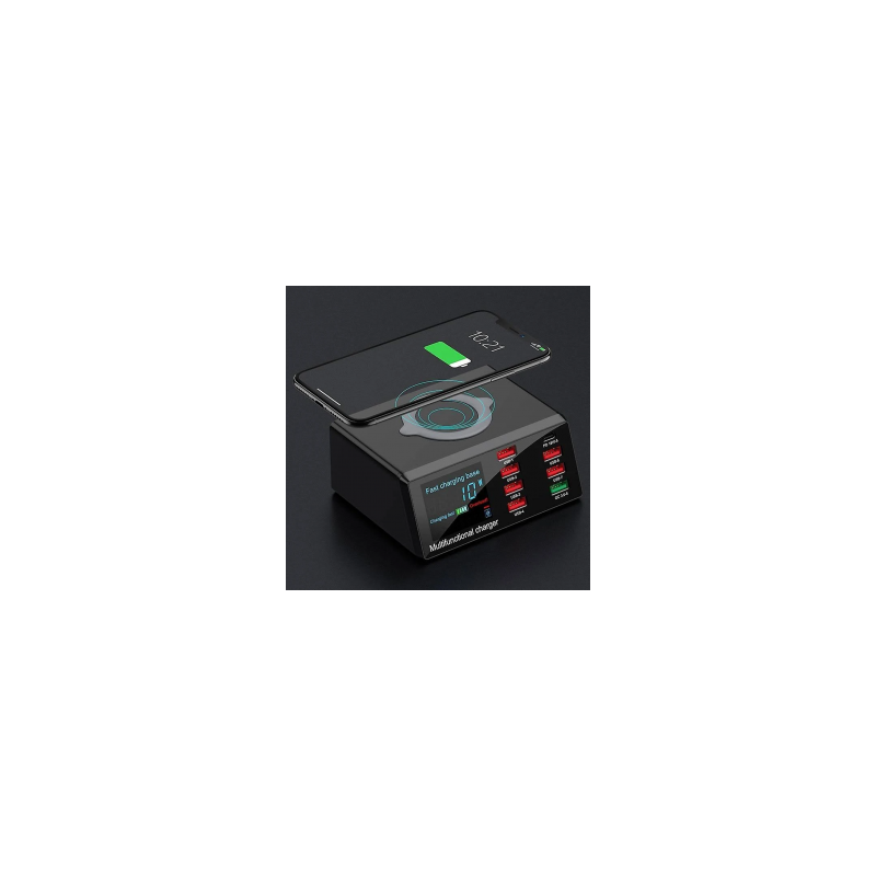 Multi Fonction Chargeur X9 avec 6 USB Ports + PD 65W Ports + QI Wireless 100W