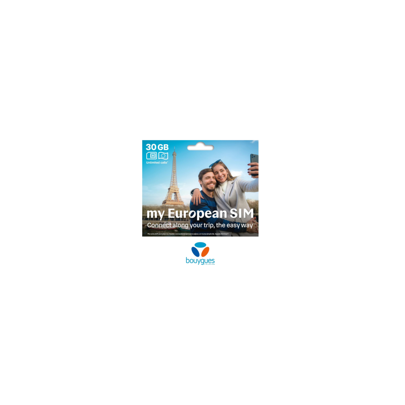 Carte SIM Prépayée Bouygues My European - 30G + appels & SMS illimité