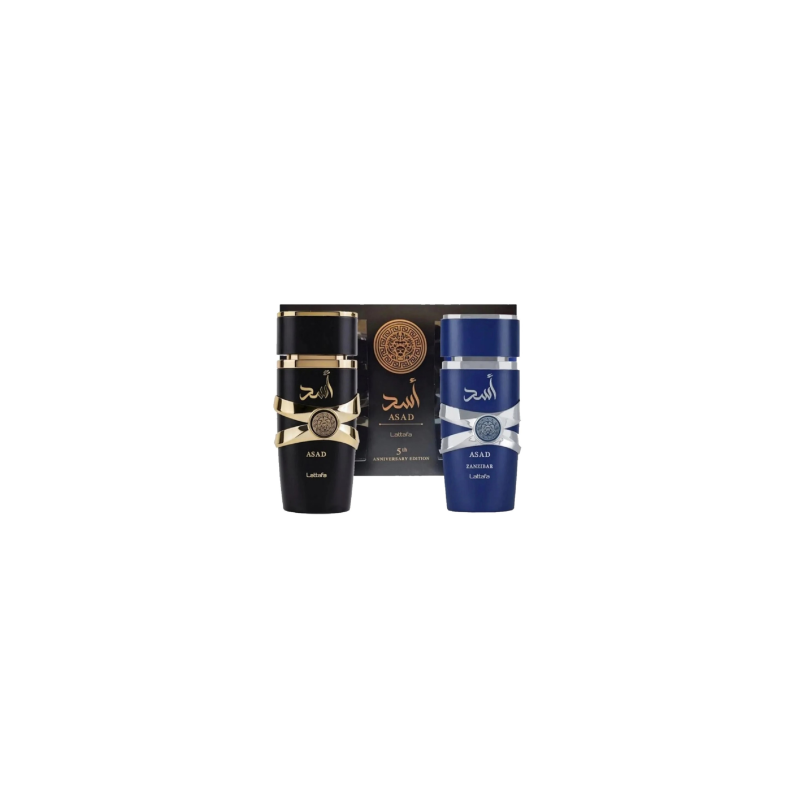Coffret cadeau 2 pièces Lattafa Asad : Eau de parfum Asad 100ml et Asad Zanzibar 100ml - Unisex