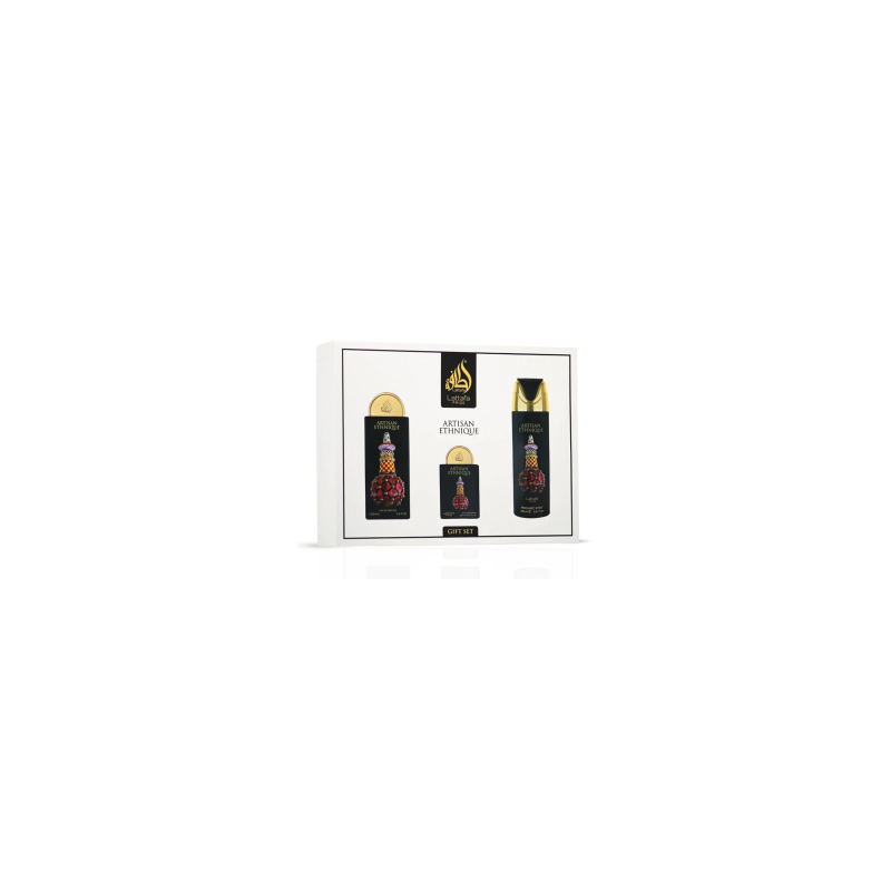 Coffret cadeau 3 pièces Lattafa Pride Artisan Ethnique : Eau de Parfum 100 ml + 20 ml + Déodorant 200 ml
