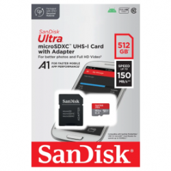 Carte Mémoire Micro SD SanDisk Ultra 512 Go UHS-I Classe 10 jusqu'à 150 Mo/s + Adaptateur SD