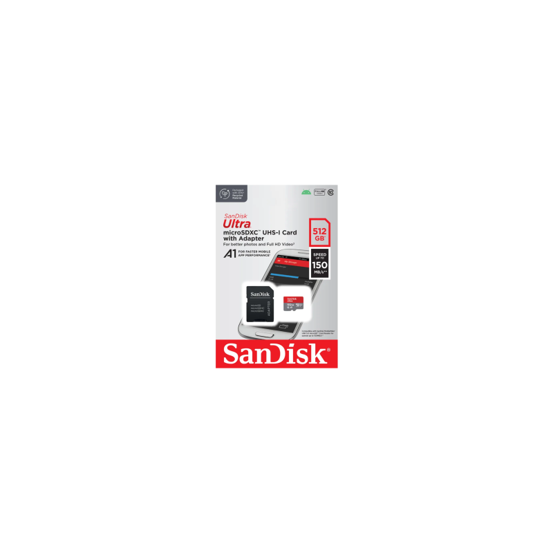Carte Mémoire Micro SD SanDisk Ultra 512 Go UHS-I Classe 10 jusqu'à 150 Mo/s + Adaptateur SD