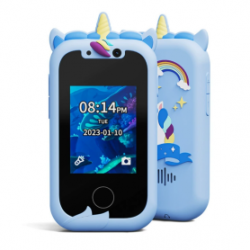 Jouet Smartphone KP08 Licorne - Écran IPS - Double Caméra Pour Enfants - Bleu