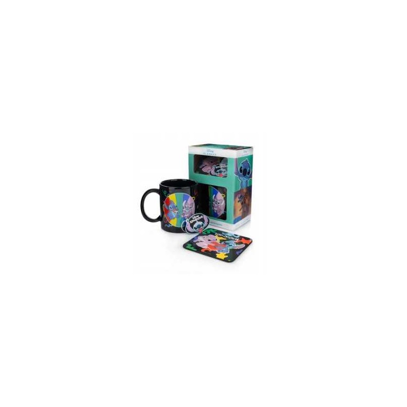 Coffret Cadeau Disney 3-en-1 Tasse, sous tasse et porte-clès - Stictch & Angel