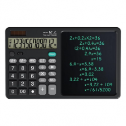 Calculatrice solaire LCD Tablette d'écriture 12" avec Stylet - Noir