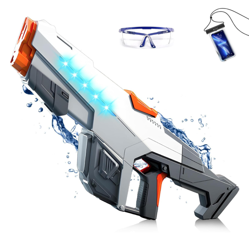 Pistolet à Eau Électrique Puissant – Avec Effets de Lumière + Lunettes de Protection - Gris