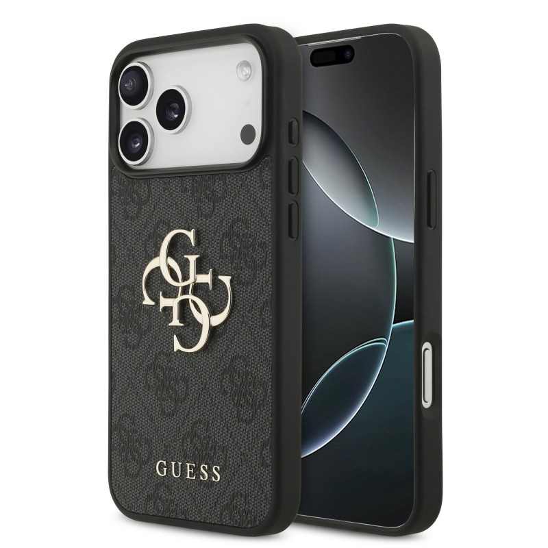Guess Guess IPhone 17 Pro Max - Coque en PU 4G Avec Logo En Métal - Grise
