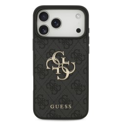Guess Guess IPhone 17 Pro Max - Coque en PU 4G Avec Logo En Métal - Grise