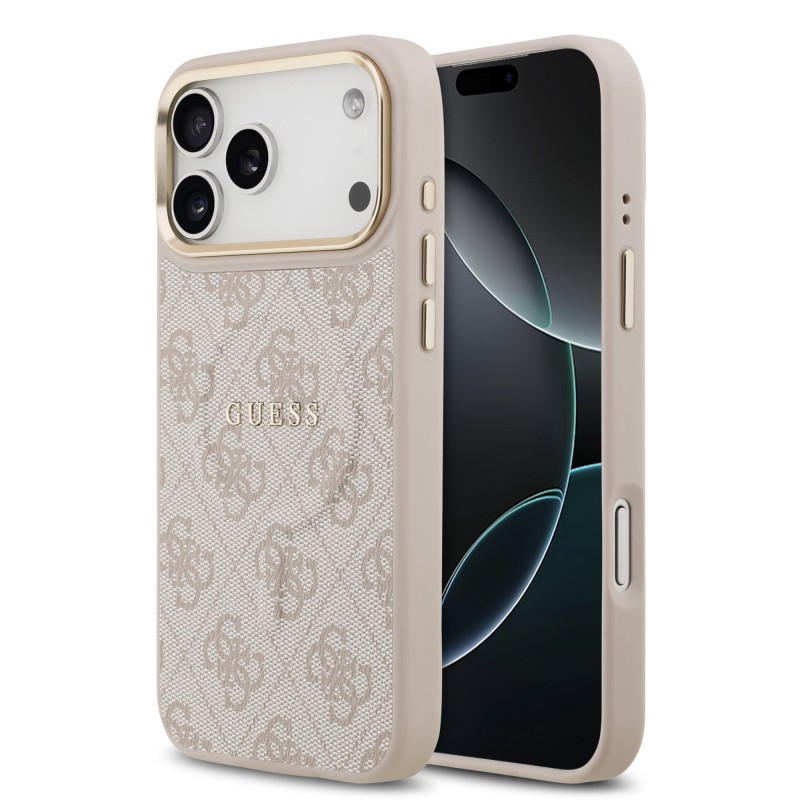 Guess Guess IPhone 17 Pro Max - Coque en PU avec cadre dore et magsafe 4G - Rose