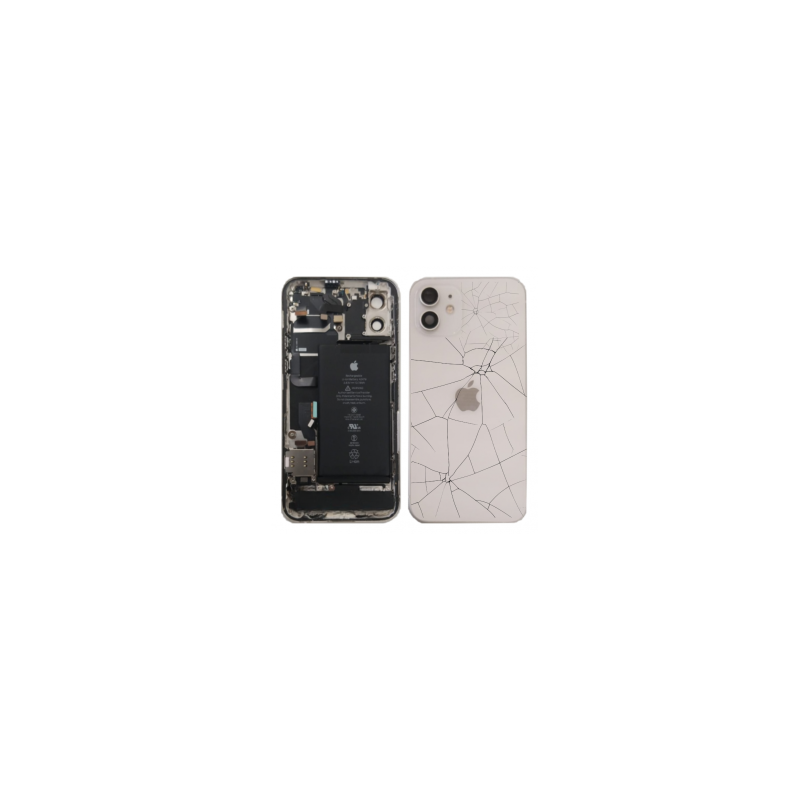Châssis Complet iPhone 12 Blanc - Sans Connecteur de Charge avec Batterie (Original Demonté) - Cassé