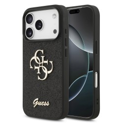 Guess IPhone 17 Pro - Coque Guess à paillettes fixes avec logo métallique 4G - Noire