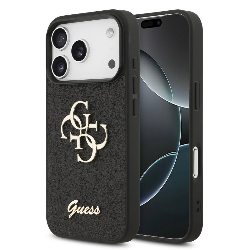 Guess IPhone 17 Pro - Coque Guess à paillettes fixes avec logo métallique 4G - Noire