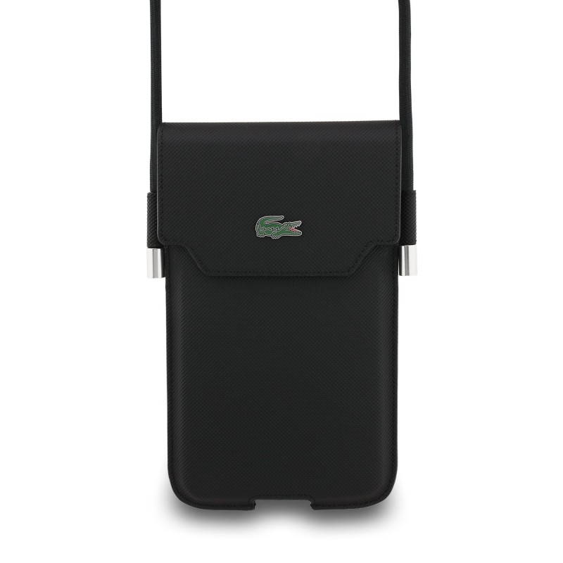 Étui / Sacoche pour téléphone Lacoste en PVC iconic petit piqué avec logo metallique XL Noir
