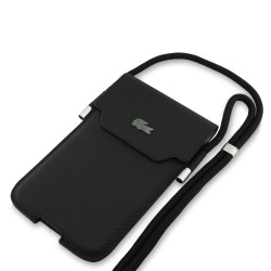 Étui / Sacoche pour téléphone Lacoste en PVC iconic petit piqué avec logo metallique XL Noir