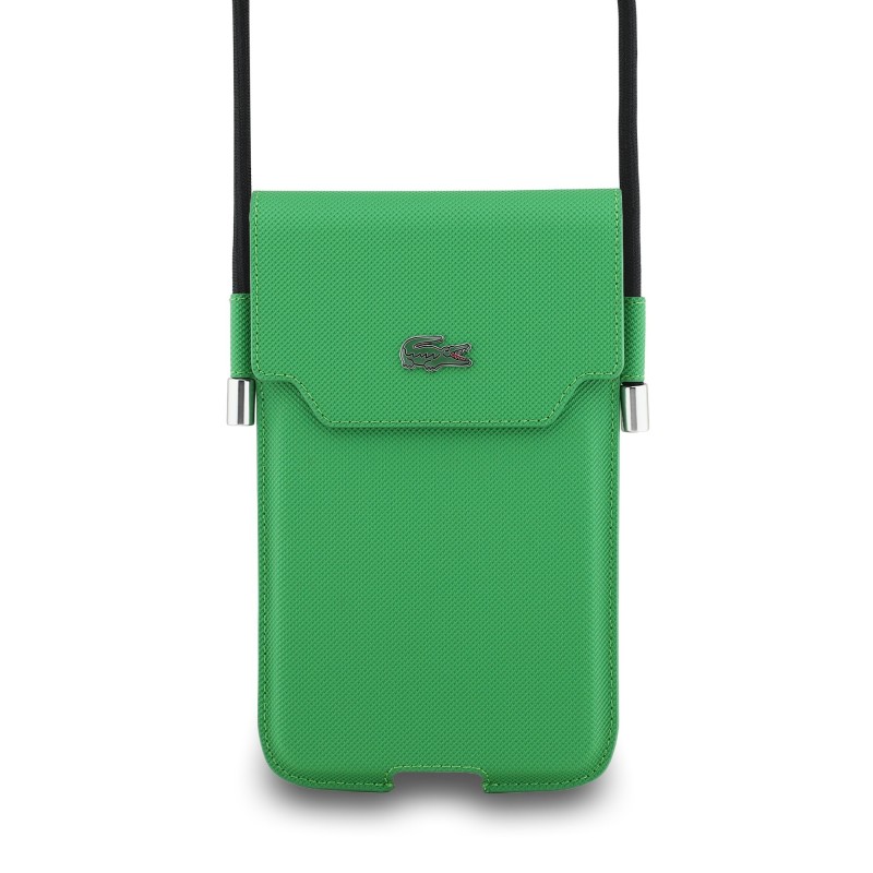 Étui / Sacoche pour téléphone Lacoste en PVC iconic petit piqué avec logo metallique XL Verte