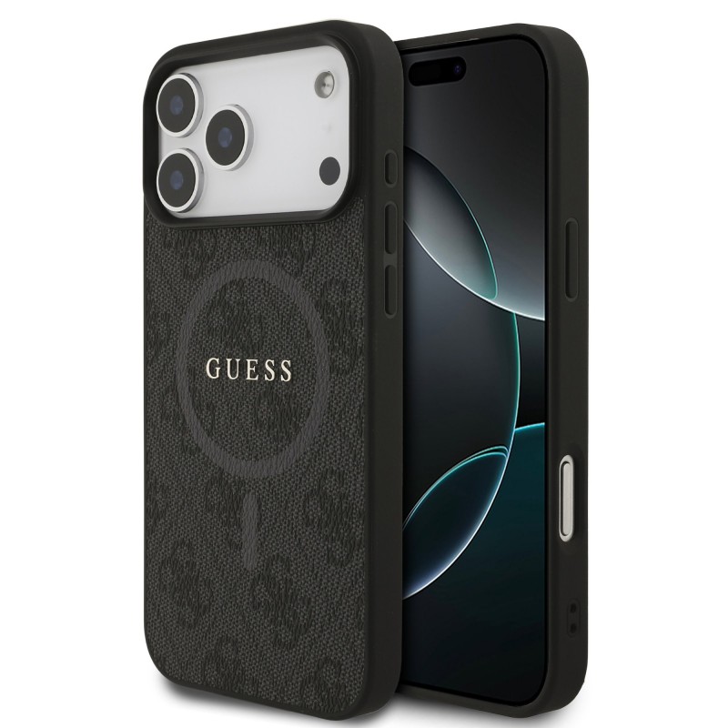 Guess Guess IPhone 17 Pro Max - Coque en PU avec cadre dore et magsafe 4G - Noir