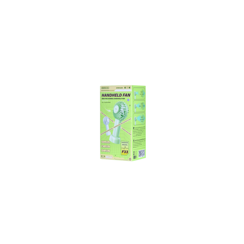 Mini Ventilateur Portable 1200mAh REMAX F33 - Support Intégré - 3 Vitesses - Vert