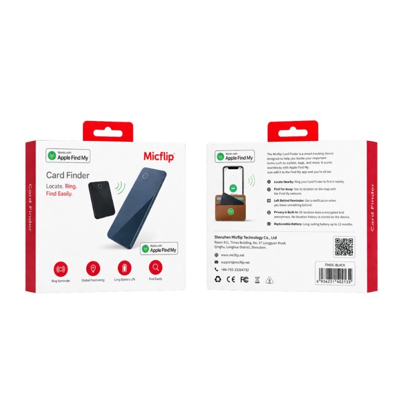 Localisateur d'objet Micflip Card Finder - Format carte 2,2 mm - Compatible Apple Find My