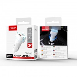 D-Power D-POWER : Chargeur de voiture 1 usb + 1 type c 5A blanc