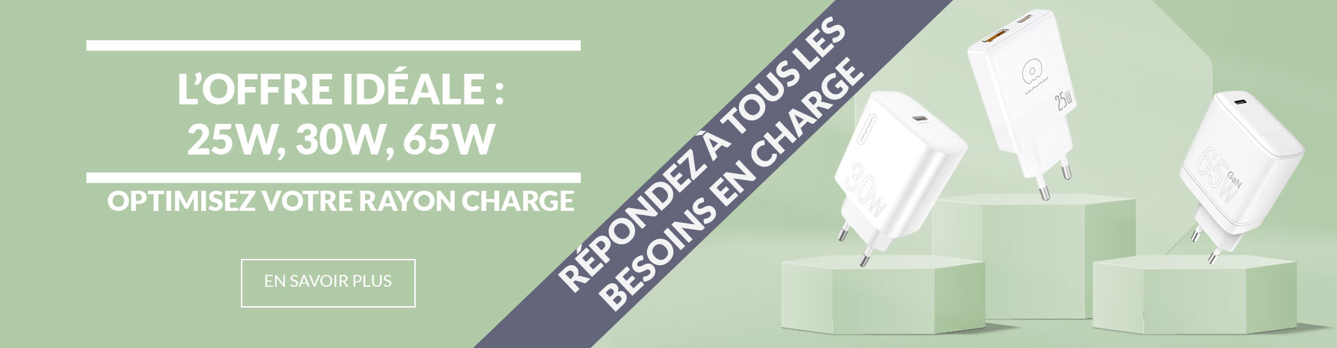 Chargeurs USB-C rapides 25W 30W 65W pour revendeurs